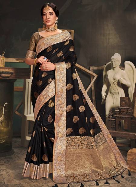 Black Colour ASHIKA GEETANJALI Festive Wear Fancy Cotton Silk Designer Saree Collection G 04